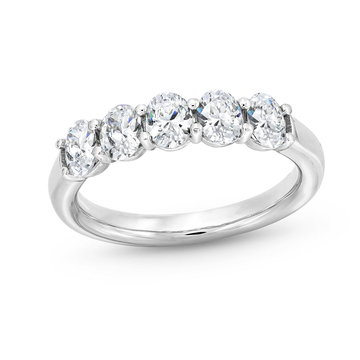Five Stone Oval Diamond Wedding Band In White Gold 14K