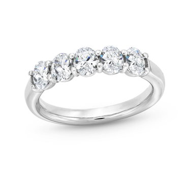 Five Stone Oval Diamond Wedding Band In White Gold 14K