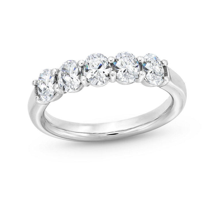 Five Stone Oval Diamond Wedding Band In White Gold 14K