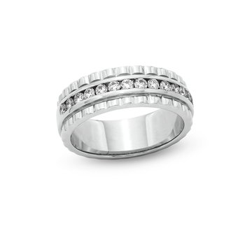 Channel Diamond Scalloped Wedding Band In White Gold 14K