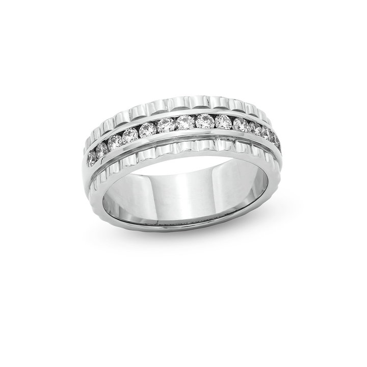 Channel Diamond Scalloped Wedding Band In White Gold 14K