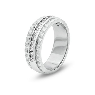 Channel Diamond Scalloped Wedding Band In White Gold 14K