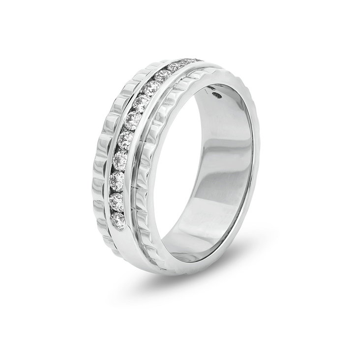 Channel Diamond Scalloped Wedding Band In White Gold 14K