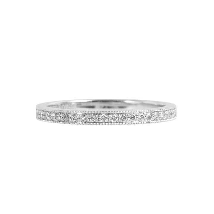 Beaded Milgrain Diamond Wedding Band (0.15tw) In White Gold 14K
