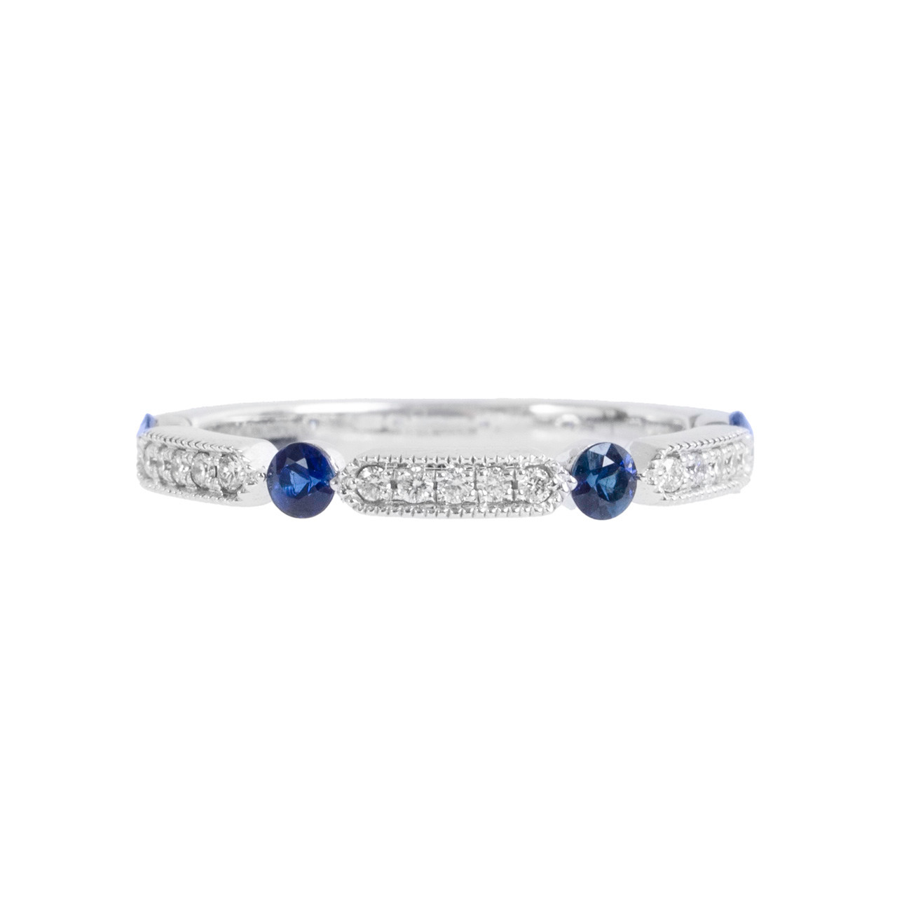 Sapphire (0.35tw) Diamond (0.11tw) White Gold Wedding Band 0