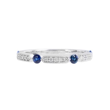 Sapphire (0.35tw) Diamond (0.11tw) White Gold Wedding Band In Solid 14K White Gold