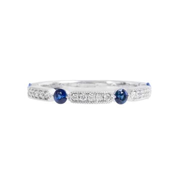 Sapphire (0.35tw) Diamond (0.11tw) White Gold Wedding Band In White Gold 14K