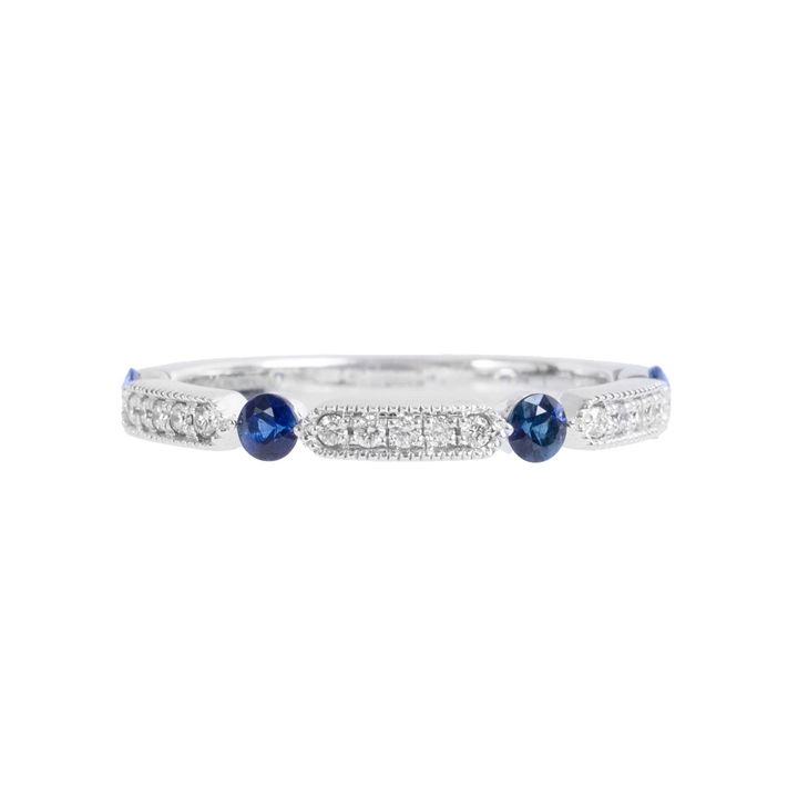 Sapphire (0.35tw) Diamond (0.11tw) White Gold Wedding Band In White Gold 14K