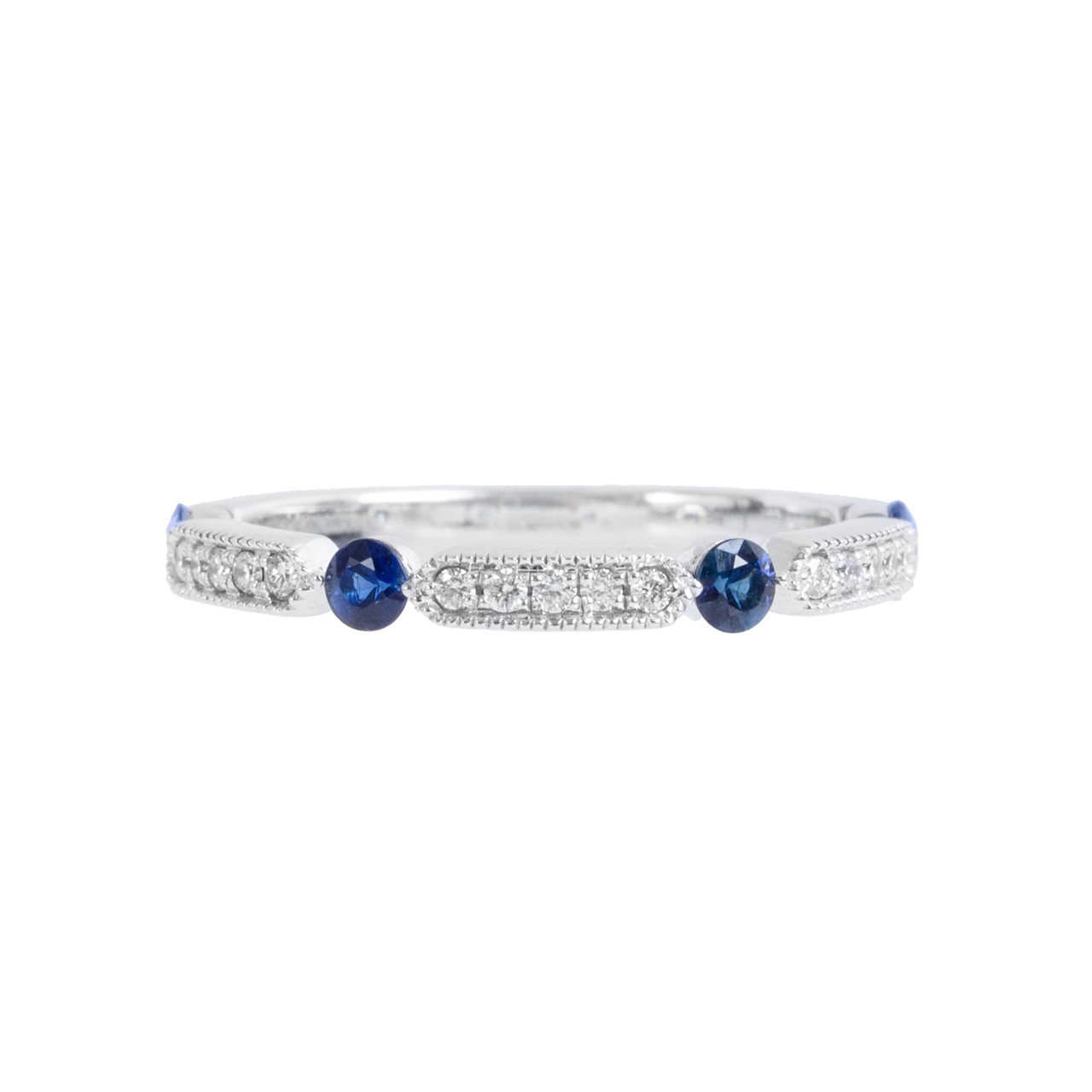 Sapphire (0.35tw) Diamond (0.11tw) White Gold Wedding Band 0