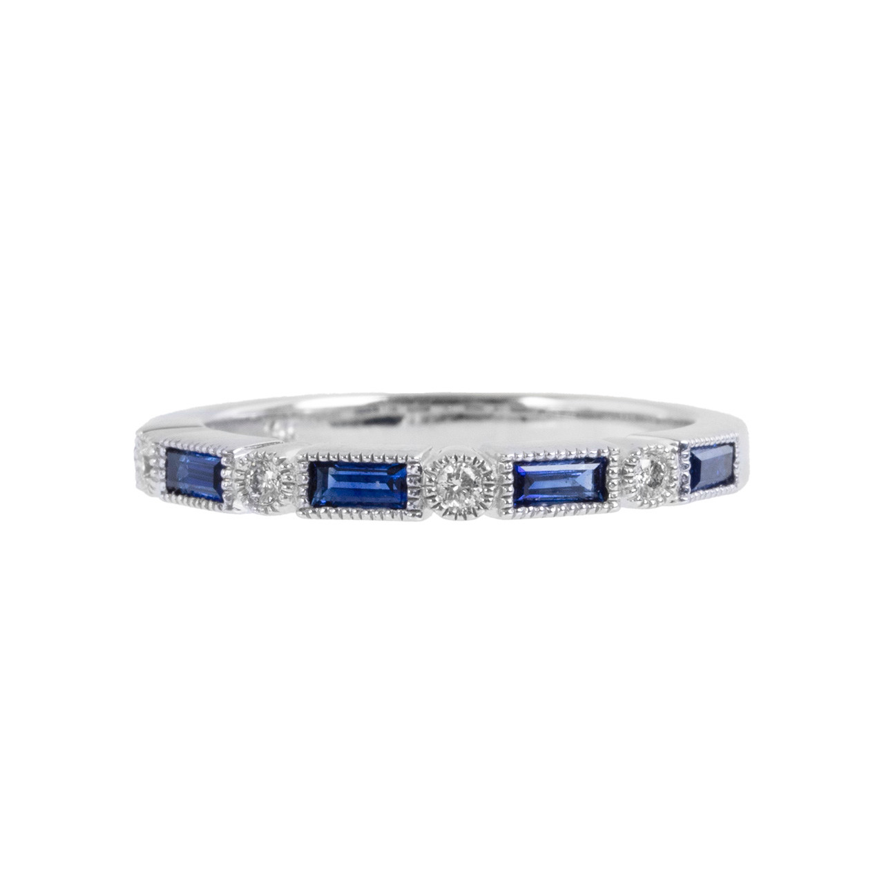 Sapphire (0.37tw) Diamond (0.06tw) White Gold Wedding Band 0