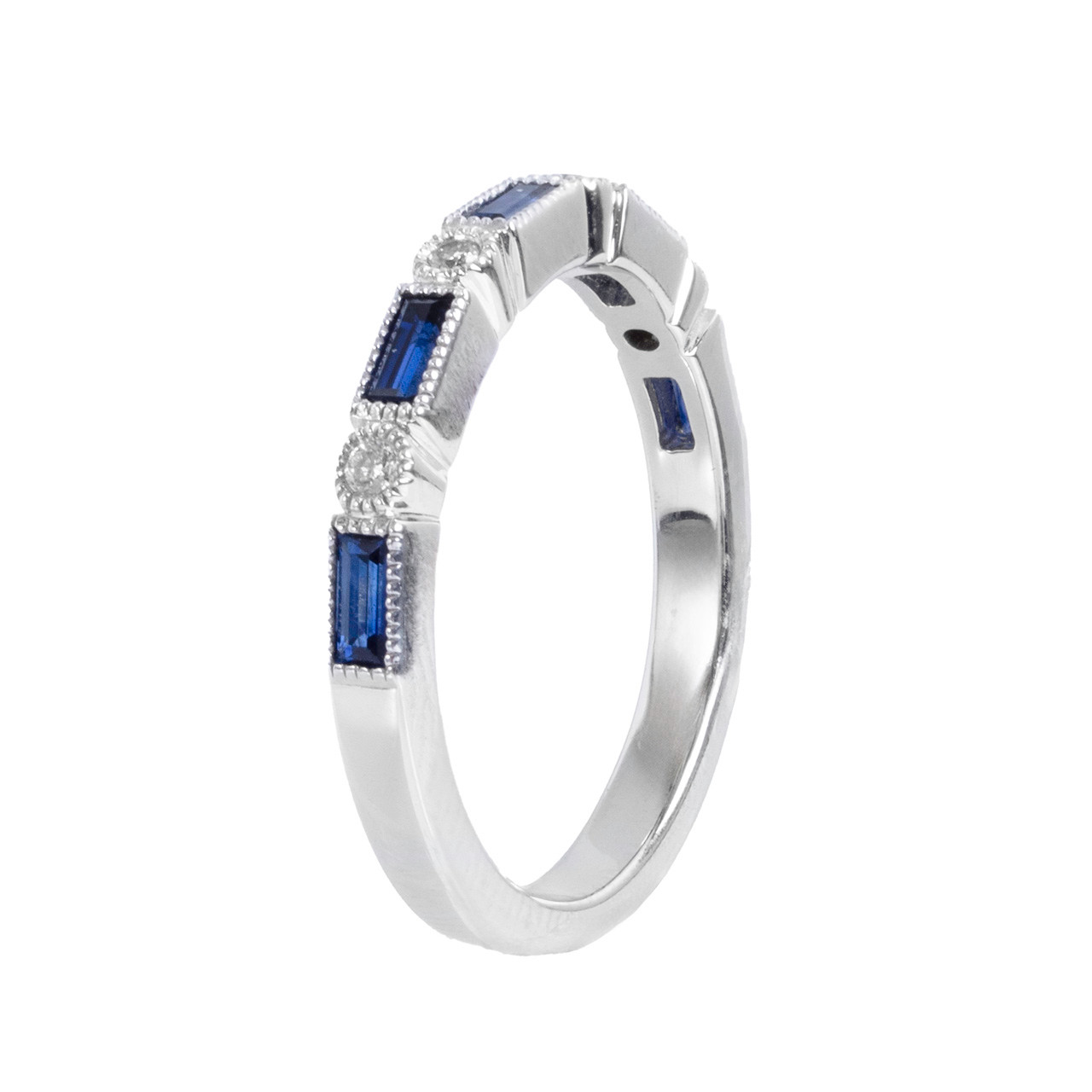 Sapphire (0.37tw) Diamond (0.06tw) White Gold Wedding Band 1