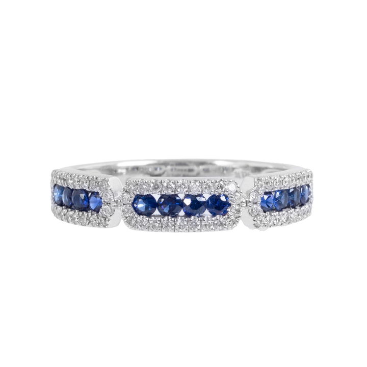 Sapphire (0.43tw) Diamond (0.23tw) White Gold Wedding Band In White Gold 14K