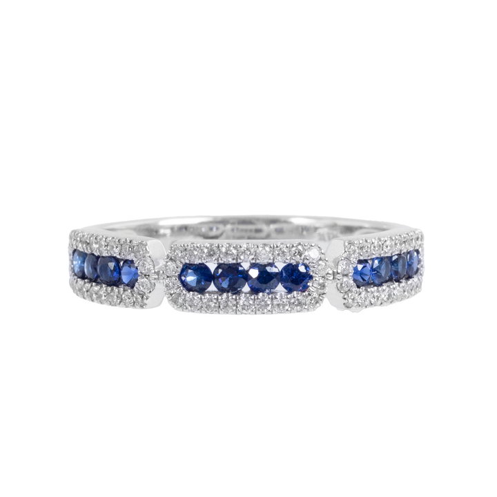 Sapphire (0.43tw) Diamond (0.23tw) White Gold Wedding Band In Solid 14K White Gold