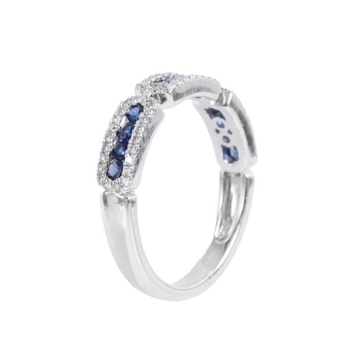 Sapphire (0.43tw) Diamond (0.23tw) White Gold Wedding Band In White Gold 14K