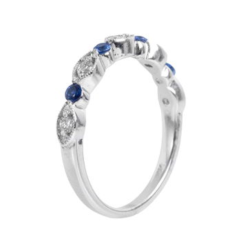 Sapphire (0.19tw) Diamond (0.15tw) White Gold Wedding Band In White Gold 14K