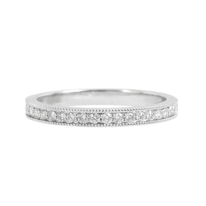 Beaded Milgrain Diamond Wedding Band (0.20tw) In White Gold 14K