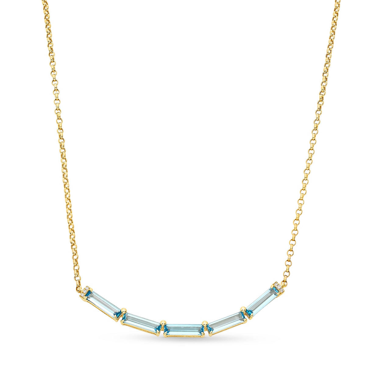 Blue Topaz Baguette Cut Curve Necklace