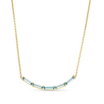Blue Topaz Baguette Cut Curve Necklace In Yellow Gold 14K