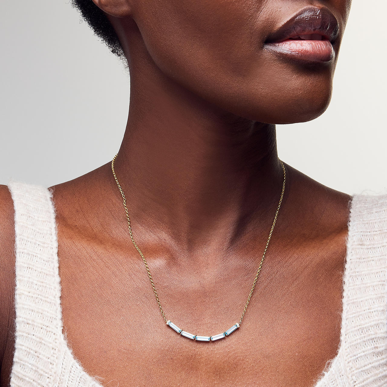 Blue Topaz Baguette Cut Curve Necklace