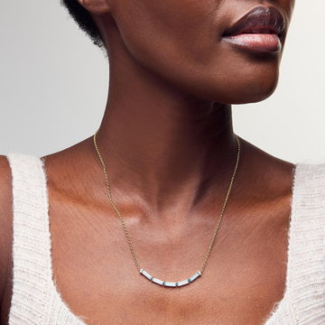 Blue Topaz Baguette Cut Curve Necklace In Yellow Gold 14K