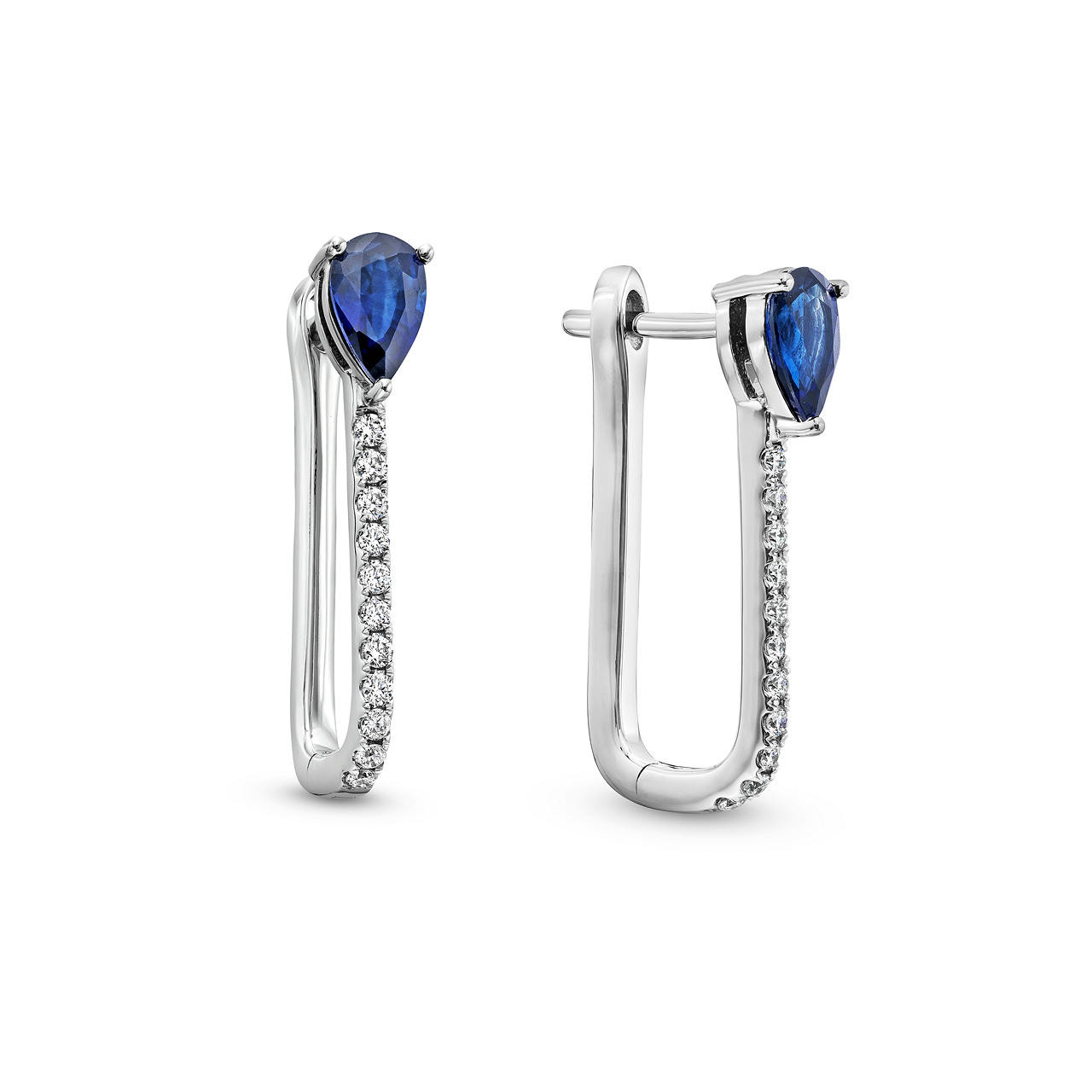Pear Shape Blue Sapphire Diamond Hoop Earrings