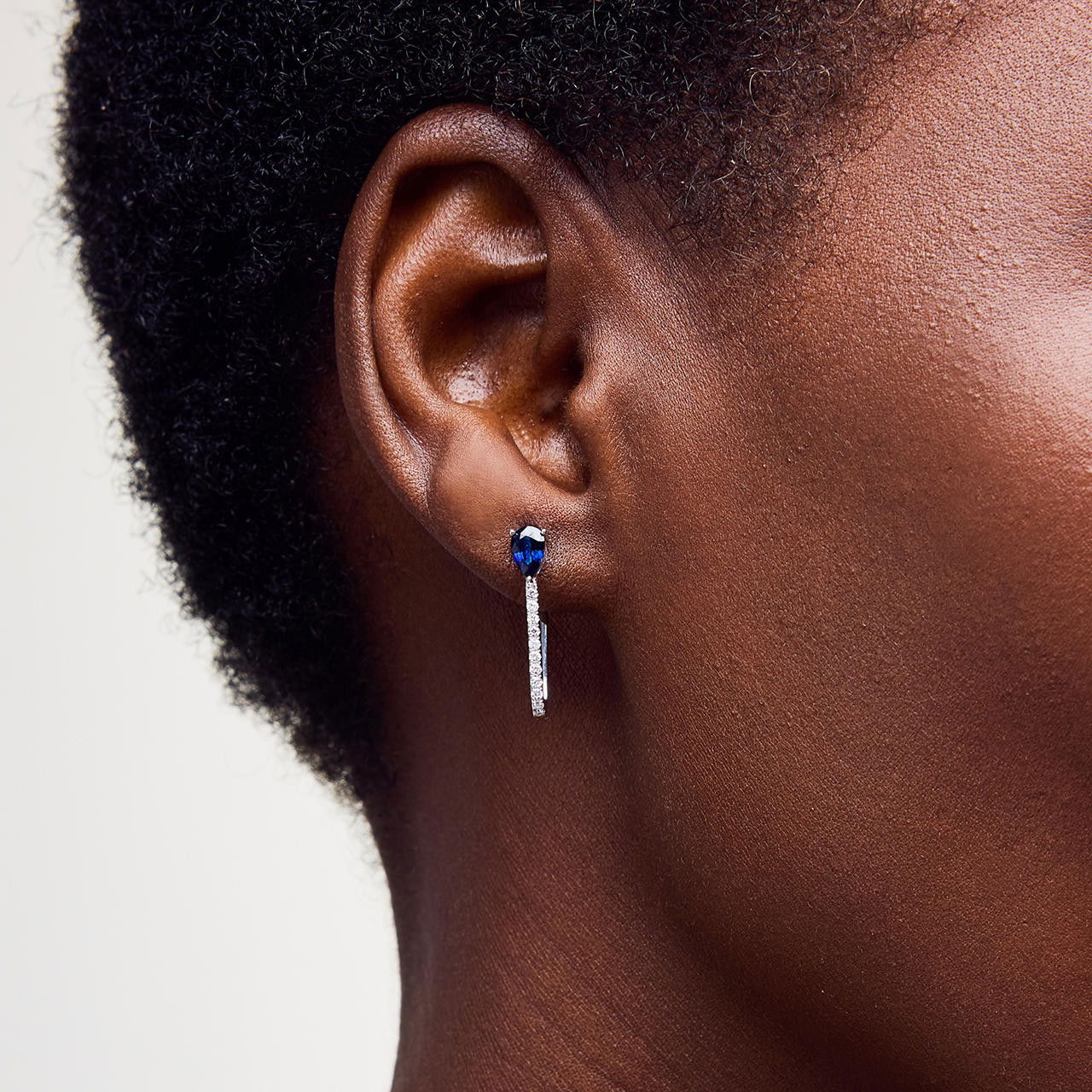 Pear Shape Blue Sapphire Diamond Hoop Earrings