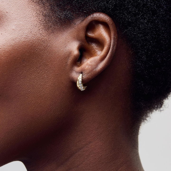 Graduated Diamond Gold Huggie Earrings