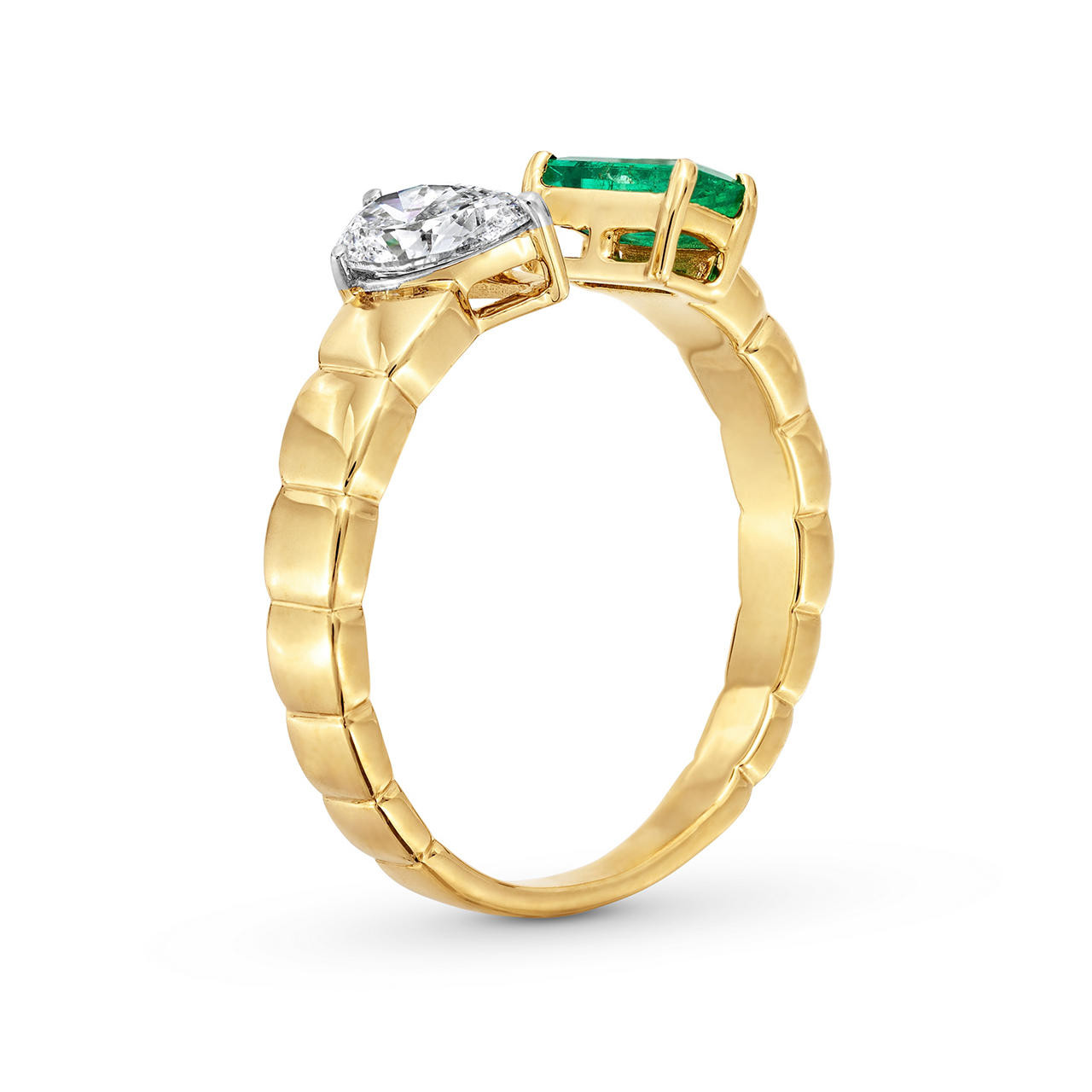 Green Emerald Pear Shaped Diamond Open Wrap Ring