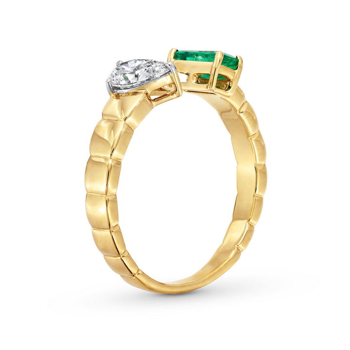 Green Emerald Pear Shaped Diamond Open Wrap Ring