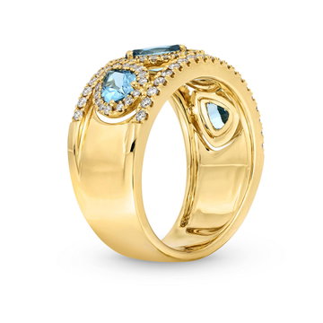 Mixed Shape Aquamarine Diamond Ring In Solid 14K Yellow Gold