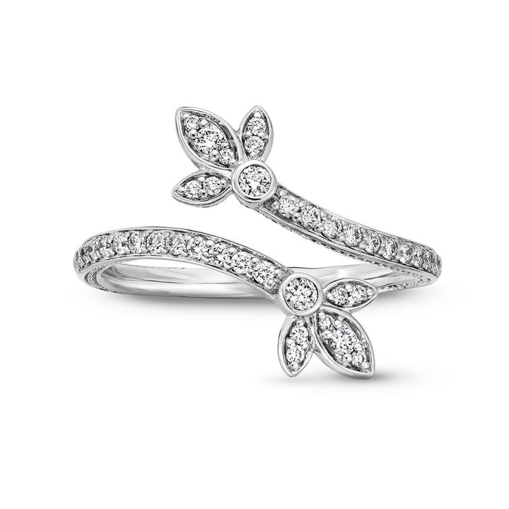 White Gold 18K Diamond Floral Bypass Ring