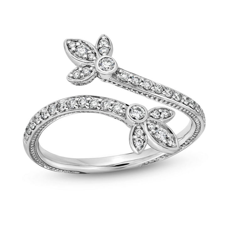 White Gold 18K Diamond Floral Bypass Ring