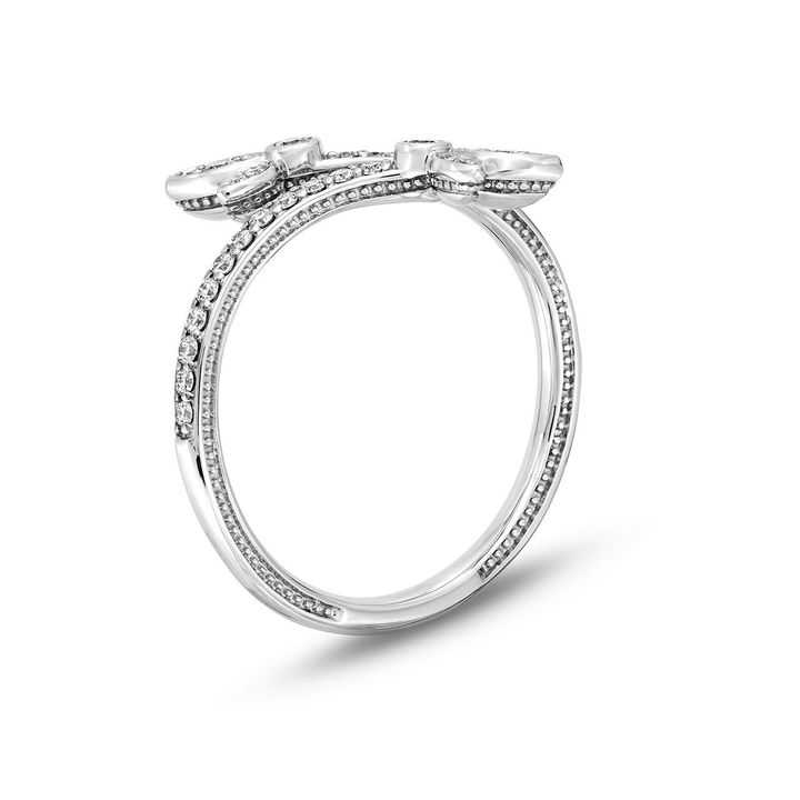 White Gold 18K Diamond Floral Bypass Ring