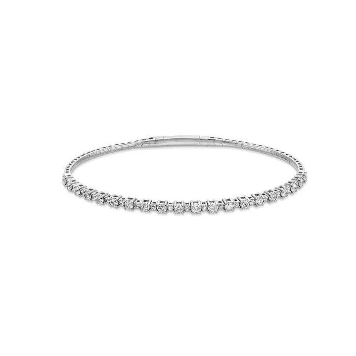 White Gold 14K Flexible Half Way Diamond Bangle Bracelet