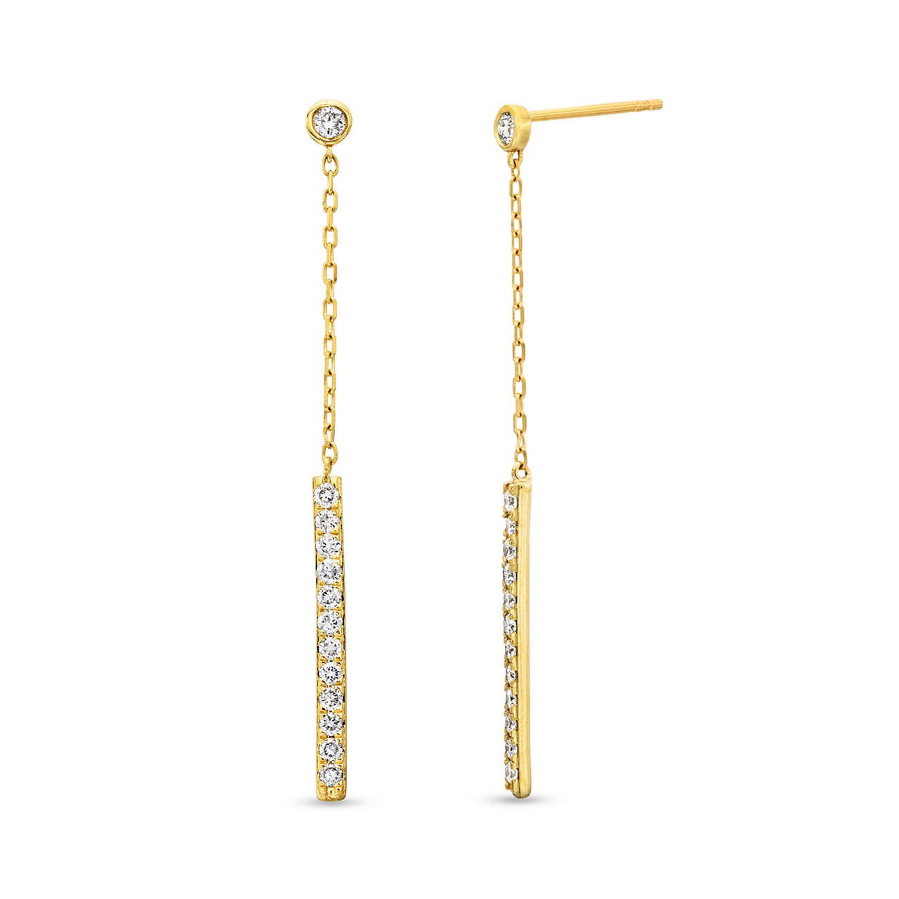 Bezel Diamond Bar Drop Earrings