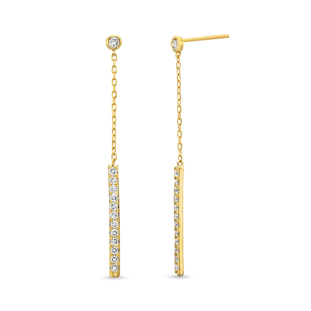 Bezel Diamond Bar Drop Earrings