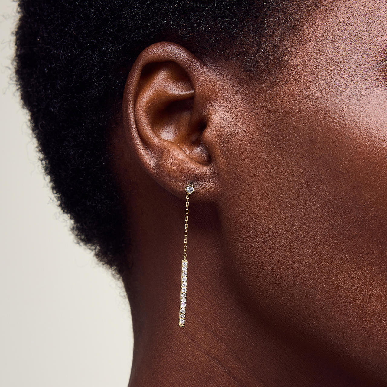 Bezel Diamond Bar Drop Earrings