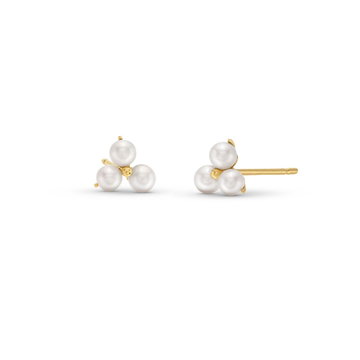 Trio Pearl Stud Earrings In Solid 14K Yellow Gold