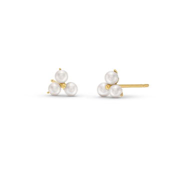 Trio Pearl Stud Earrings In Yellow Gold 14K