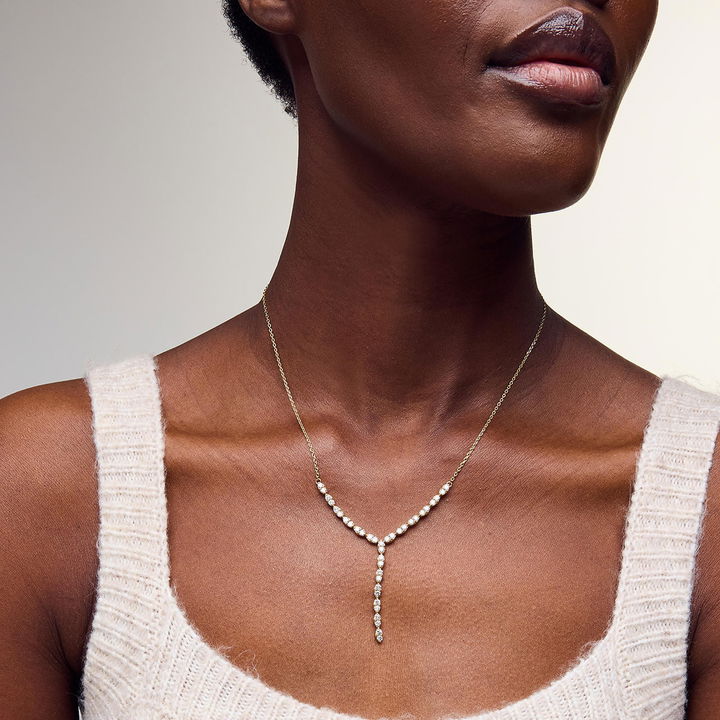 White Gold 14K Marquise Diamond "Y" Necklace