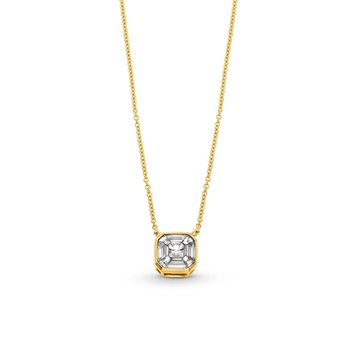 Asscher Diamond Bezel Pendant Necklace In Yellow Gold 18K