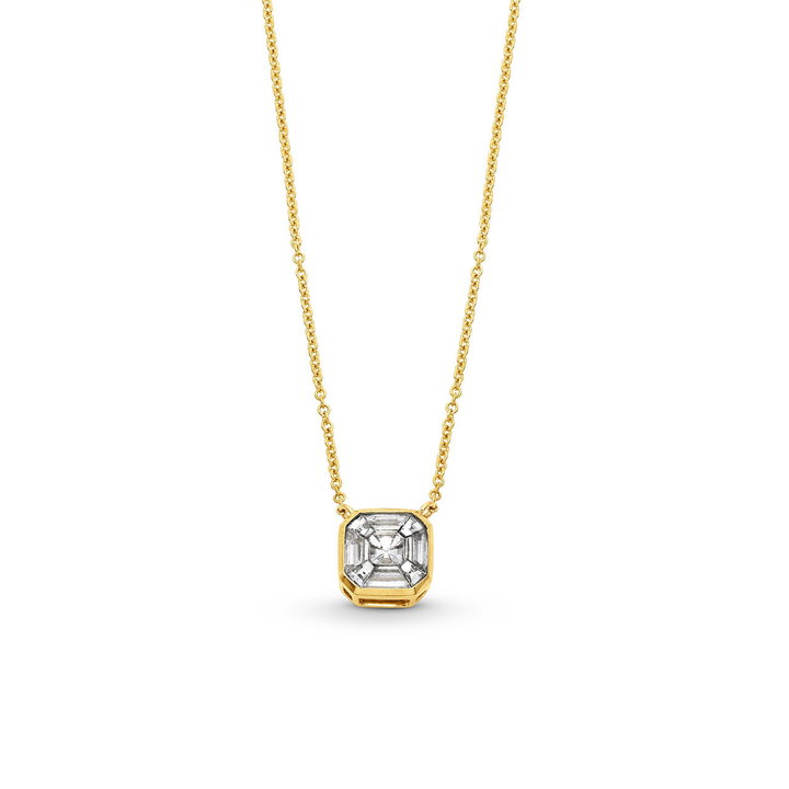 Asscher Diamond Bezel Pendant Necklace In Yellow Gold 18K