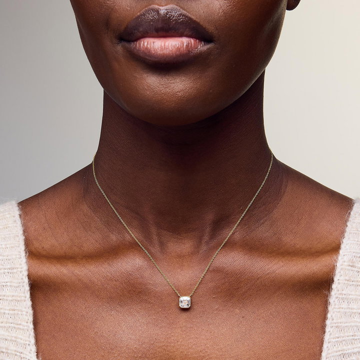 Asscher Diamond Bezel Pendant Necklace In Yellow Gold 18K