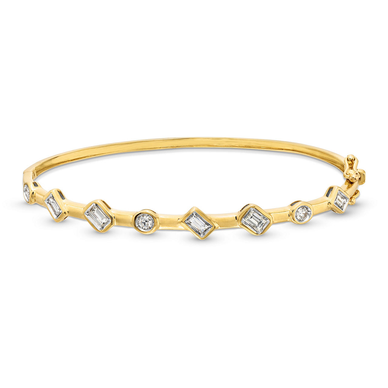 Baguette Round Diamond Bezel Bangle Bracelet