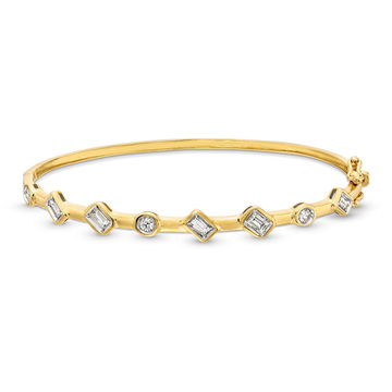 Baguette Round Diamond Bezel Bangle Bracelet In Yellow Gold 14K