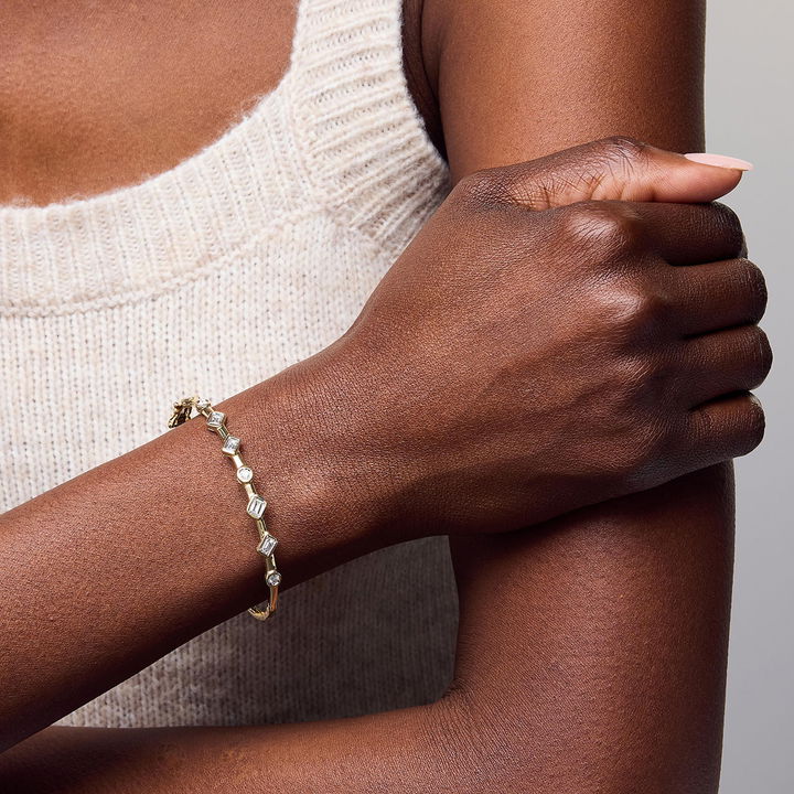 Baguette Round Diamond Bezel Bangle Bracelet