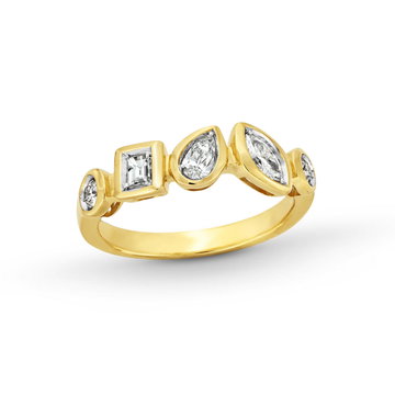 Mixed Shape Diamond Bezel Ring In Solid 14K Yellow Gold