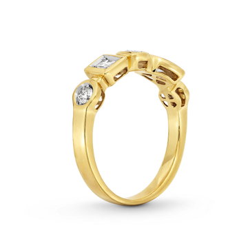 Mixed Shape Diamond Bezel Ring In Solid 14K Yellow Gold
