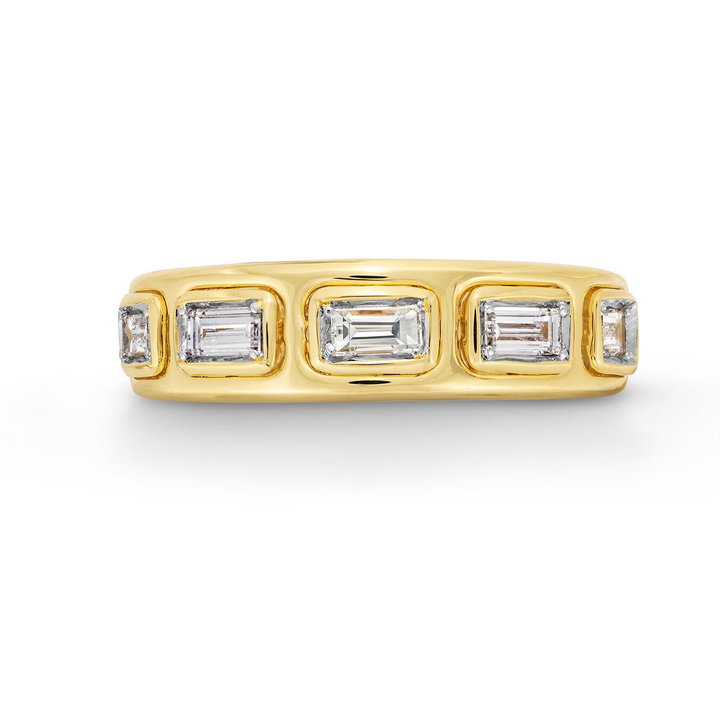 Five Baguette Diamond Bezel Ring In Solid 14K Yellow Gold