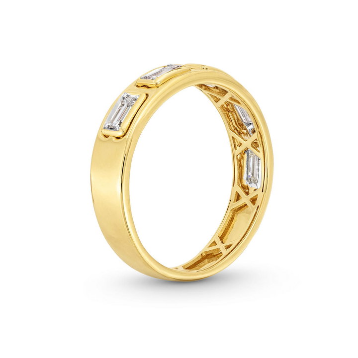 Five Baguette Diamond Bezel Ring In Solid 14K Yellow Gold